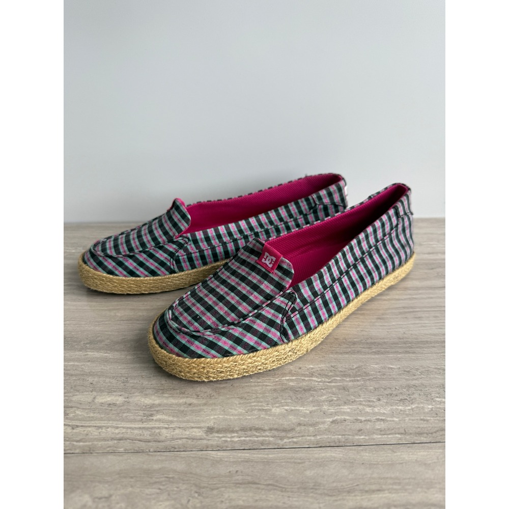 DC Y2K Shoes Slip On Villainess Jute Plaid Green Pink Women 8.5 Skate Streetwear